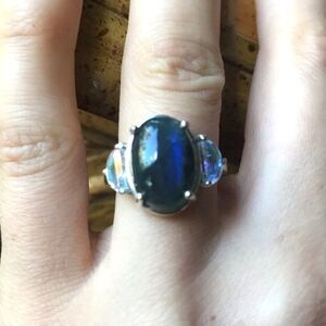 Natural Labradorite Mystic Topaz Sterling Silver Ring Size 7